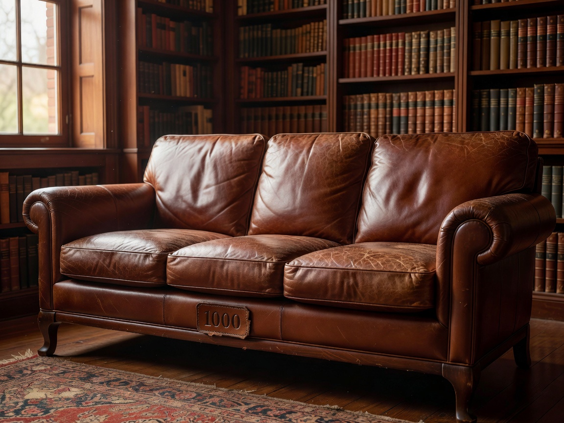 Classic brown leather sofa with a deep patina