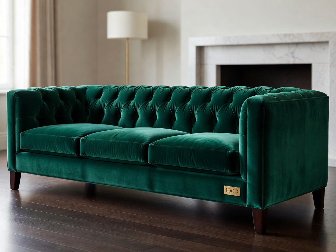 Luxurious emerald green velvet sofa